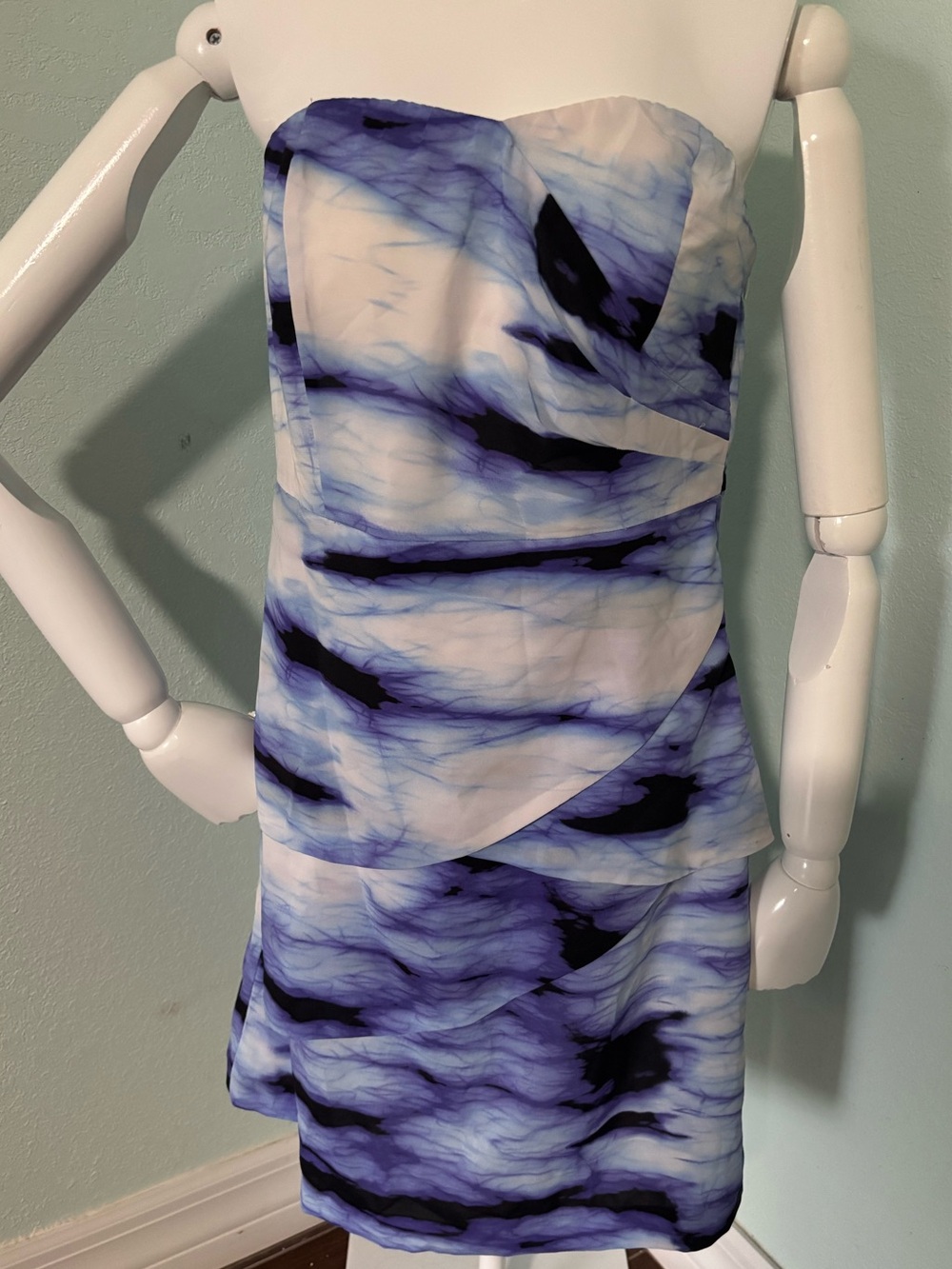 Outback Red Strapless Blue & Black Marble-Print Mini Dress